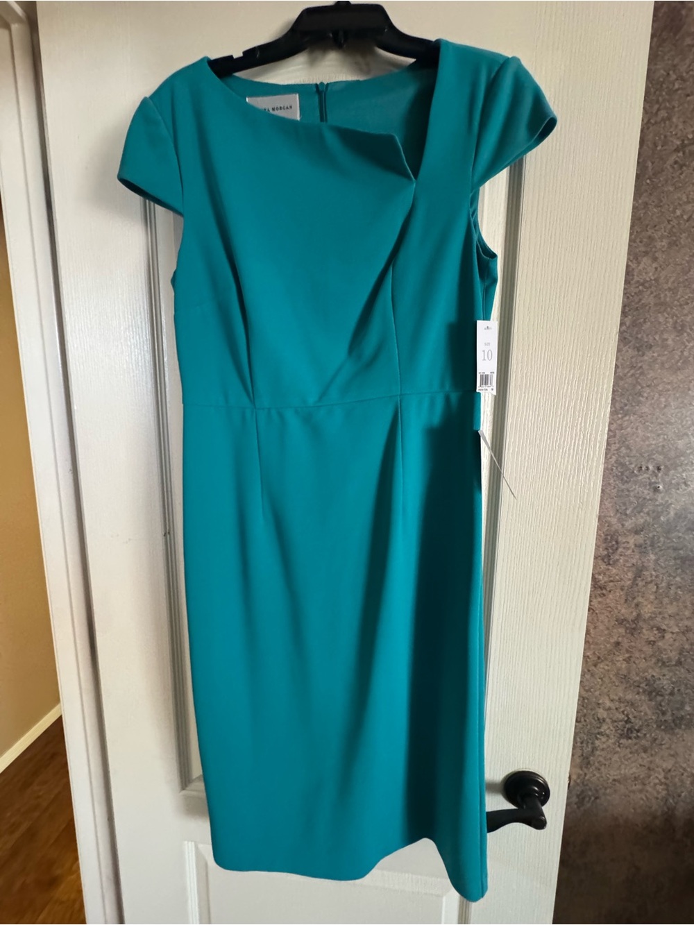 Donna Morgan Teal Cap Sleeve Midi Sheath Dress